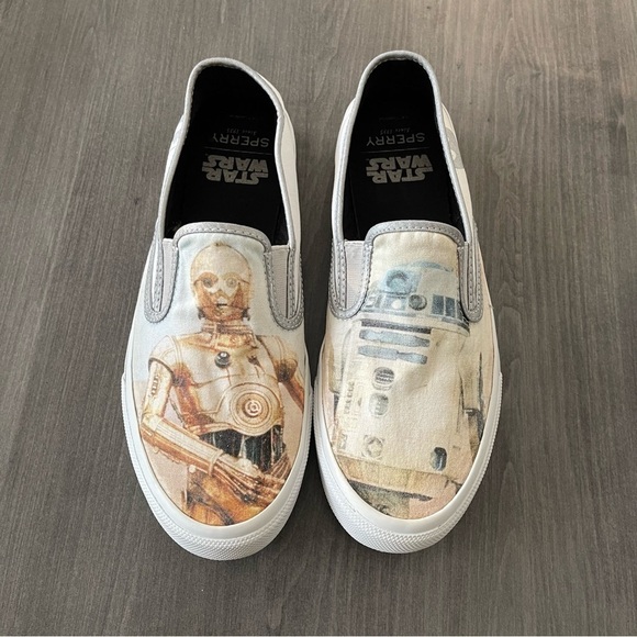 STAR WARS Sperry Shoes C3PO R2D2 Droid Cloud Slip On Shoes Men Size 9 - Picture 2 of 11